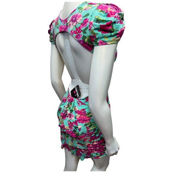 NWT Julia Floral Blue Dress with Cutout Back - Stretchy & Fitted - Picture 5 of 8